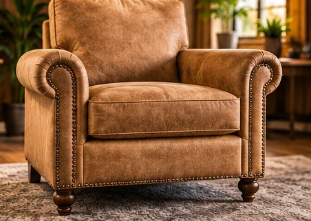 Sillón capitonado en piel color cognac